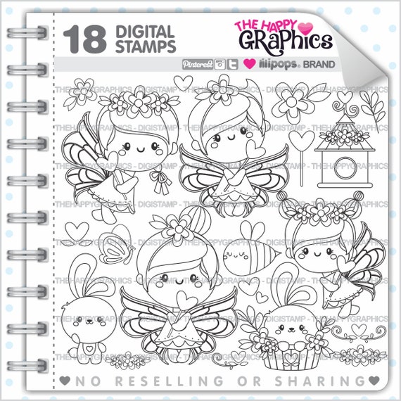 Fairy Stamp, Fairy Digi Stamp, Digital Image, Spring Stamp, Spring Digital Stamp, Digistamp, Fairy Coloring Page, Cute Fairy, Digital Stamp Il_570xn