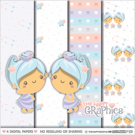 Gemini Digital Paper, COMMERCIAL USE, Gemini Pattern, Printable Paper