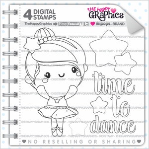 Ballerina Stamp, COMMERCIAL USE, Digi Stamp, Digital Image, Ballerina Digistamp, Ballerina Coloring Page, Ballet Digital Stamp, Dancer Girl image 1