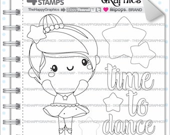 Ballerina Stamp, COMMERCIAL USE, Digi Stamp, Digital Image, Ballerina Digistamp, Ballerina Coloring Page, Ballet Digital Stamp, Dancer Girl