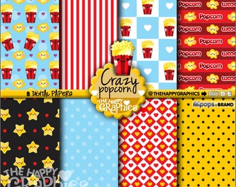 Popcorn Digital Paper, COMMERCIAL USE, Popcorn Pattern, Printable Paper, Popcorn Paper, Popcorn Party, Popcorn Celebration, Movie