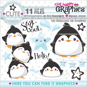 Penguin Clipart, Penguin Graphic, COMMERCIAL USE, Penguin Party, Animal Clipart, Penguin Moods, Ice Clipart, Winter Clipart, Holiday Clipart image 1