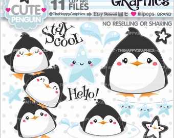 Penguin Clipart, Penguin Graphic, COMMERCIAL USE, Penguin Party, Animal Clipart, Penguin Moods, Ice Clipart, Winter Clipart, Holiday Clipart