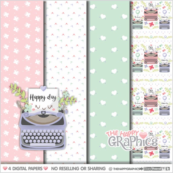 Typewriter Digital Paper, COMMERCIAL USE, Typewriter Pattern, Cute Digital Paper, Cute Pattern, Paper for Craft, Pastel Patter, Pastel Paper Il_570xn