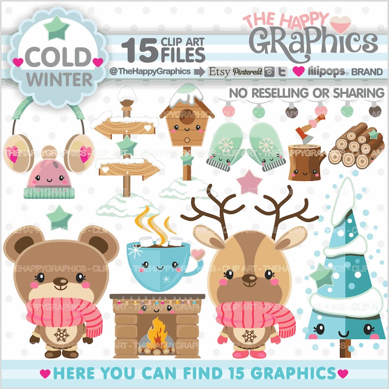 Winter Clipart, Winter Graphics, COMMERCIAL USE, Christmas Party, Winter Animals, Woodland Clipart, Woodland Graphics, Snow Graphics, Cute image 1