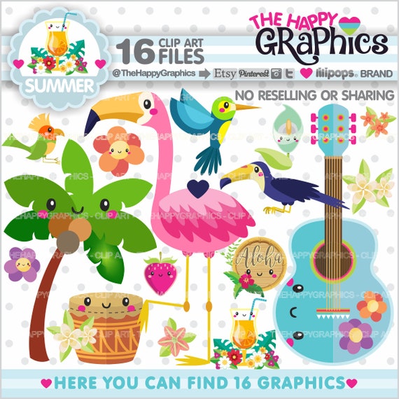 Summer Clipart, Summer Graphic, COMMERCIAL USE, Flamingo Clipart, Tropical Summer Graphics, Hawaii Graphics, Aloha Graphics Il_570xn
