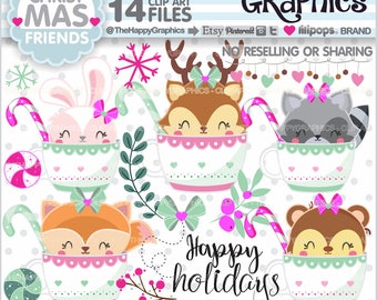 Christmas Clipart, Christmas Graphic, COMMERCIAL USE, Christmas Party, Winter Clipart, Animal Christmas, Woodland Clipart, Clip Art, Friends