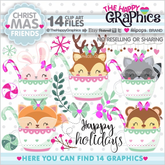 Christmas Clipart, Christmas Graphics, COMMERCIAL USE, Christmas Party, Winter Clipart, Animal Christmas, Woodland Clipart, Clip Art Il_570xn