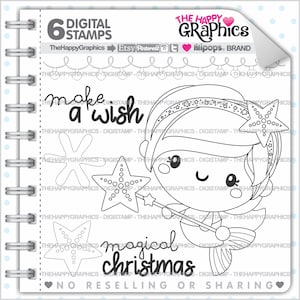 Christmas Stamp, COMMERCIAL USE, Digi Stamp, Christmas Digistamp, Mermaid Stamp, Winter Digital Stamp, Winter Digistamp, Season Digistamp image 1