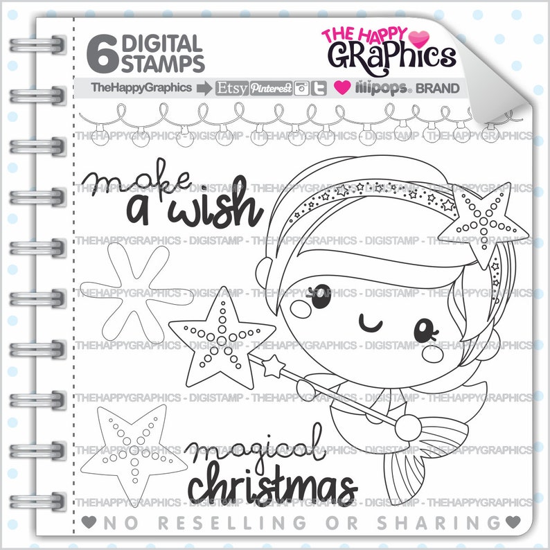 Christmas Stamp, COMMERCIAL USE, Digi Stamp, Christmas Digistamp, Mermaid Stamp, Winter Digital Stamp, Winter Digistamp, Season Digistamp image 1