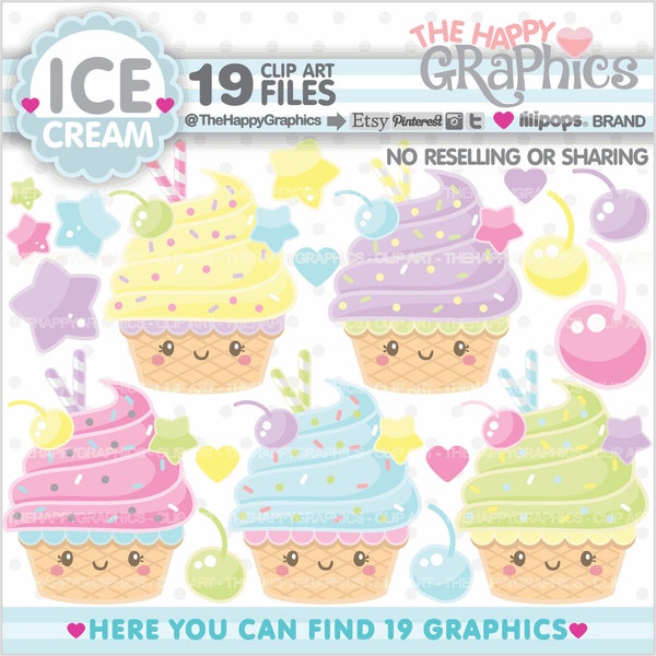 Ice Cream Clipart, Ice CreamGraphic, COMMERCIAL USE, Summer Clipart, Birthday Clipart, Cute Clipart, Printable Image, Sweet Clipart, Digital