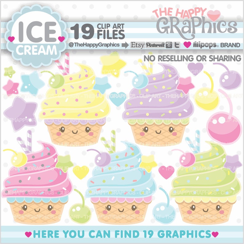 Ice Cream Clipart, Ice CreamGraphic, COMMERCIAL USE, Summer Clipart, Birthday Clipart, Cute Clipart, Printable Image, Sweet Clipart, Digital image 1