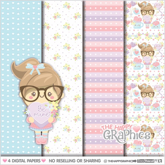 Valentine Digital Paper, Valentine Pattern, COMMERCIAL USE, Girl Digital Paper, Valentines Day, Valentines Party, Love, Be my Valentine Il_570xn