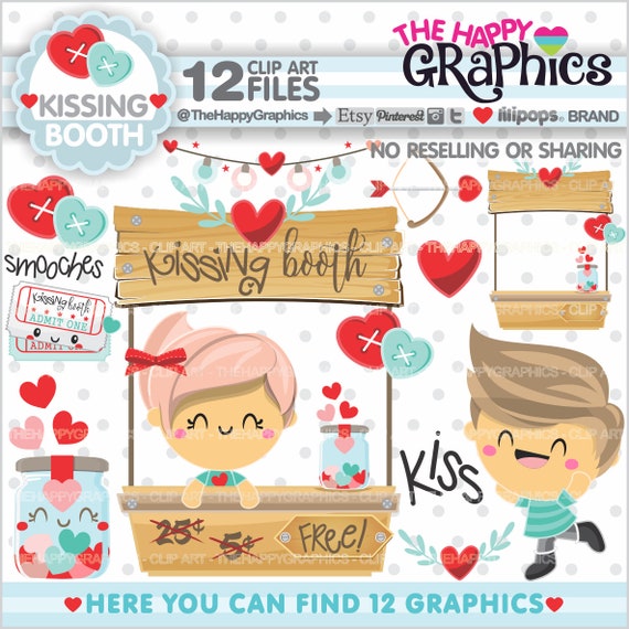 Love Clipart, Love Graphic, COMMERCIAL USE, Valentines Day Clipart, Valentines Day Graphic, Kissing Booth, Kiss Clipart, Kisses, Heart, Cute Il_570xn