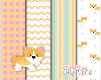 Dog Digital Paper, COMMERCIAL USE, Dog Pattern, Printable Paper, Puppy Pattern, Puppy Paper, Welsh Corgi Paper, Cute Dog Paper, Pet Paper
