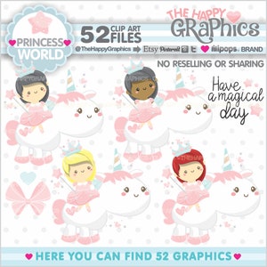 Princess Clipart, Princess Graphics, COMMERCIAL USE, Fairy Tale Clipart, Fairy Tale Graphics, Unicorn Clipart, Pink Princess, Princesses image 5
