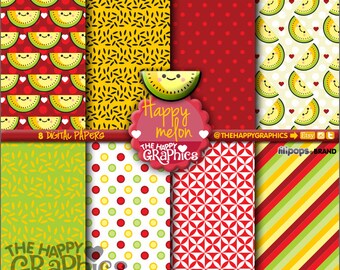 Fruit Digital Paper, COMMERCIAL USE, Printable Paper, Digital Paper Pack, Melon Digital Paper, Cute Background, Fruit