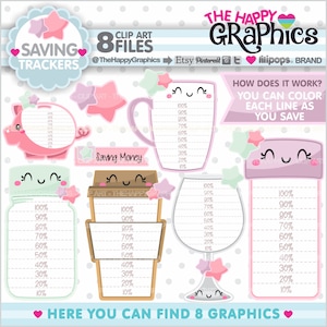 Saving Tracker Clipart, Saving Tracker Graphics, COMMERCIAL USE, Save Money Clipart, Piggy Bank Clipart, Finance Clipart, Saving Money