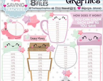 Saving Tracker Clipart, Saving Tracker Graphics, COMMERCIAL USE, Save Money Clipart, Piggy Bank Clipart, Finance Clipart, Saving Money
