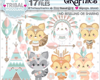Woodland Clipart, Woodland Graphic, COMMERCIAL USE, Tribal Clipart, Woodland Animals, Forest Clipart, Boho Clipart, Woodland Tribal Animals