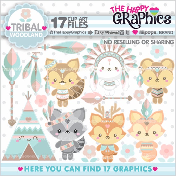 Woodland Clipart, Woodland Graphic, COMMERCIAL USE, Tribal Clipart, Woodland Animals, Forest Clipart, Boho Clipart, Woodland Tribal Animals Il_570xn
