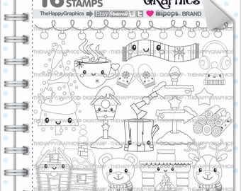 Christmas Stamp, COMMERCIAL USE, Digi Stamp, Digital Image, Christmas Digistamp, Christmas Coloring Page, Woodland Stamp, Animals
