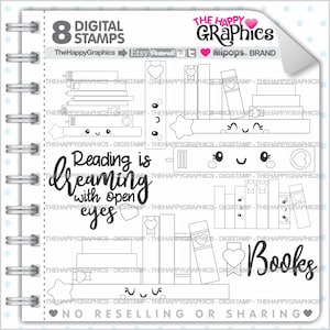 Book Stamp, Commercial Use, Digi Stamp, Digital Image, Book Digistamp, Book Digital Stamp, Bookshelf Stamps, Book Lover, Reading image 1