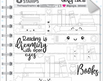 Book Stamp, Uso Commerciale, Digi Stamp, Immagine Digitale, Book Digistamp, Book Digital Stamp, Bookshelf Stamps, Book Lover, Reading