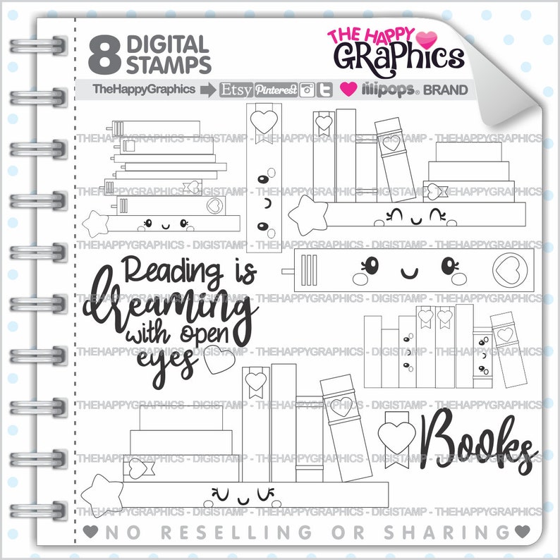 Book Stamp, Commercial Use, Digi Stamp, Digital Image, Book Digistamp, Book Digital Stamp, Bookshelf Stamps, Book Lover, Reading image 1