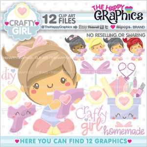 Crafty Girl, Clipart, Girl Graphic, COMMERCIAL USE, Scrapbook Girl Clipart, Scrapbooking Clipart, Glue Gun Clipart, Craft Supplies, Handmade image 1