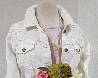 White Lace Jean Jacket Size L