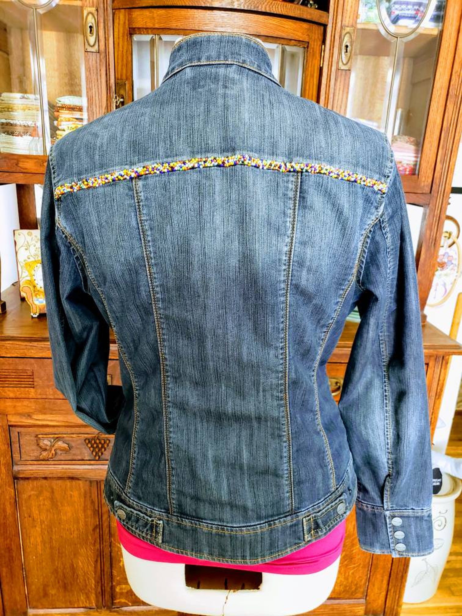 Simple Beaded Elegance Princess Seams Denim Jean Jacket Etsy