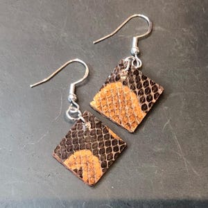 Unique python leather earrings, from reclaimed vintage snakeskin