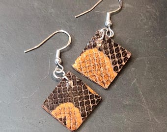 Unique python leather earrings, from reclaimed vintage snakeskin