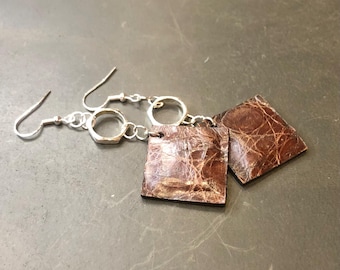 Alligator leather drop earrings, made from upcycled vintage leather