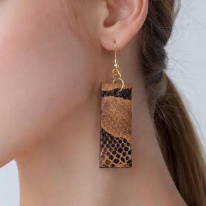 Snakeskin drop earrings upcycled from vintage purse