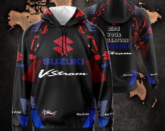 Felpa con cappuccio leggera da moto / Regalo per motociclisti Suzuki V-Strom, streetwear con grafica realizzata a mano, felpe personalizzate, regali per motociclisti