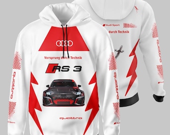 Motorsport Light Hoodie / Racing Gift for Audi RS3 Tuning Car fans / Custom Jacket Streetwear, Handmade Graphic Print Design, Sportwear