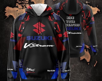 Motorrad Licht Hoodie / Moto Geschenk für Swarovski V-Strom Biker, handgefertigtes Grafikdesign Streetwear, kundenspezifische Motorradjacke, Unisex Sweatshirt