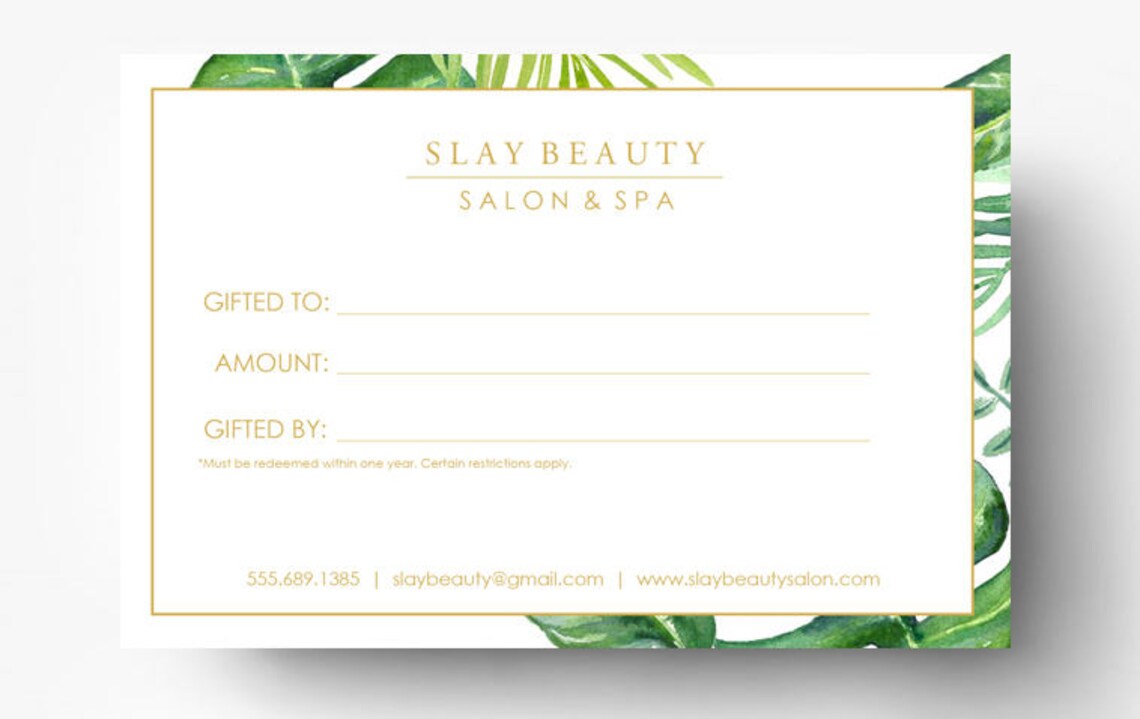 Premade Gift Card Template Spa Gift Certificate Boutique Etsy