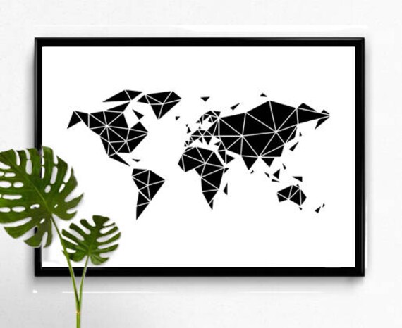 Geometric Map Of World World Map Print Geometric World Map Geometric Map | Etsy