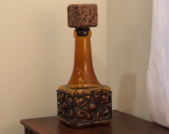 Extra Large Amber Decanter with rod iron detail and square cork stopper