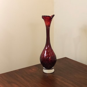 Vintage Scandinavian red glass bud vase