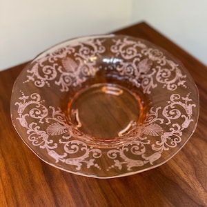Vintage Fostoria Versailles pink depression glass 12 inch three footed bowl
