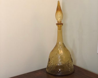 Extra Large Vintage Gold Glass Decanter with flame top