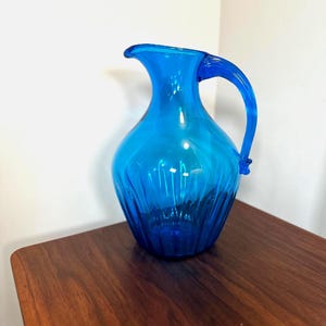 Vintage Blenko 991 Winslow Anderson Jug in turquoise.