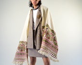 Embroidered Mexican Rebozo. Hand Loomed Wool. Mexican Embroidered Shawl.