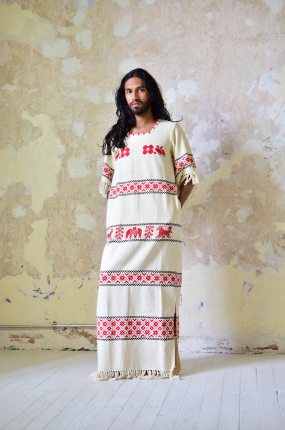 Vintage Mexican Dress. Woven Dress. Mexican Huipil