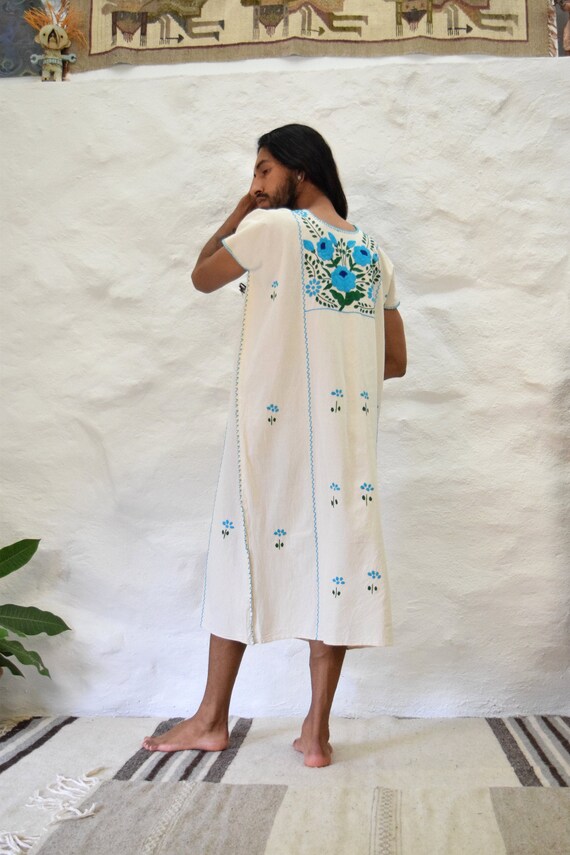 Hand Embroidered Raw Cotton Mexican Dress