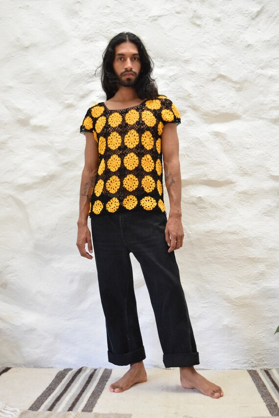 Vintage Crochet Blouse. Mexican Blouse. Granny Squ